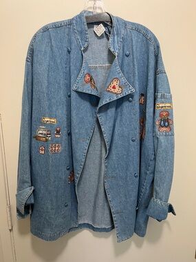 Denim Embroidered Gingerbread Blazer Jacket - Light Blue